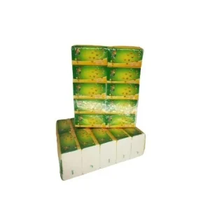 Collection of tissue pop-up 2ply boxes with green floral pattern showing bulk supply